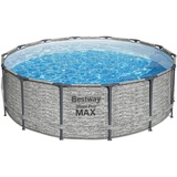 Bestway Steel Pro MAX Frame Pool Komplett-Set mit Filterpumpe Ø 427 x 122 cm, Steinwand-Optik (Cremegrau), rund