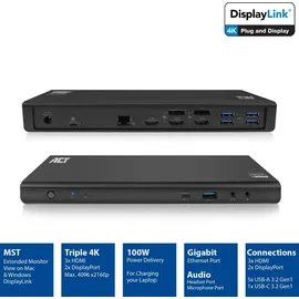 Act USB-C Triple 4K Dockingstation + USB Hub, Schwarz