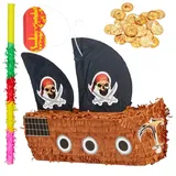 relaxdays Pinata 291-tlg. Pinata Set Piratenschiff braun|gelb|schwarz