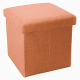 Intirilife Faltbarer Sitzhocker 30x30x30 cm in MANDARINEN ORANGE - Sitzwürfel mit Stauraum und Deckel aus Stoff in Leinen Optik - Sitzcube Fußablage Aufbewahrungsbox Truhe Sitzbank