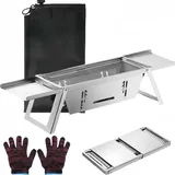 GENCAM Tragbarer Grill, Edelstahl Klappbarer Holzkohlegrill, Tragbarer BBQ Grill für Outdoor Picknick, Camping, Reisen, Strand
