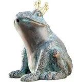 Generisch Bronze-Skulptur Wasserspeier Froschkönig | Fontaine | goldene Krone | 7x5x10cm | Tierfigur aus Bronze | handgefertigt