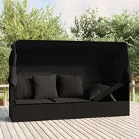 Prolenta Premium Outdoor-loungebett Mit Dach Und Kissen Schwarz
