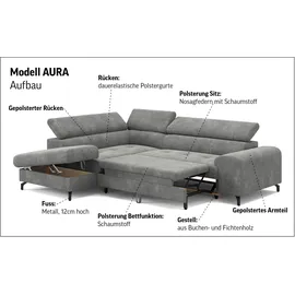 Cotta Ecksofa COTTA "Aura L-Form, B: 260 cm", weiß (ivory), B:260cm T:210cm, Sofas, Ecksofa, mit Bettfunktion, Bettkasten & Kopfteilverstellung