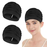 TogtherKings 2 Stück Badekappe Damen, Atmungsaktiv Schwimmkappe Elastische Polyester-Stoff Schwimmhaube,Sommer-Badekappen, für Frauen Dicke Lange Haare Sommer, Urlaub, Hallenbad, Strand