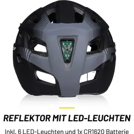 Dunlop Fahrradhelm Verstellbar von 58 bis 61 CM - Größe L - mit LED-Beleuchtung 3 Lichtmodi - Schwarz