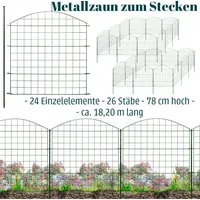 V2AOX Zaun Gartenzaun Steckzaun Teichzaun für Garten Teich 24 Zaunelemente 78 cm hoch Metall Hundezaun Gitterzaun Oberbogen Grün V2Aox6 x 6cm