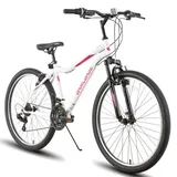 HH HILAND BAMCBASE 26 Zoll Damen Mountainbike, 21 Gang Stahlrahmen Fahrrad für Erwachsene, Herren MTB Fahrrad mit Federgabel, weiß