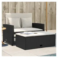 vidaXL Gartensofa mit Kissen 2-Sitzer Schwarz Poly Rattan