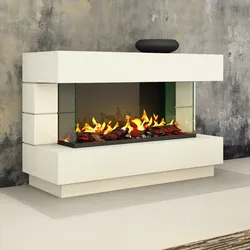 muenkel design London 1400 Opti-glo [Elektrokamin Opti-myst]: Wunschfarbe nach RAL - Mit Heizung - Dekoholz mit Stehrost (gerade) - Tank