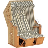 Natur24 Sunny Smart® Strandkorb Rustikal 50 Plus grau, weiß, gestreift, beige Kunststoff, Holz, 7-teilig