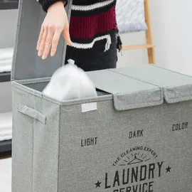 Dune Design 3 Fächer Wäschekorb mit Deckel - 84L Wäschesammler Faltbar - 60x30x50 Wäschebox