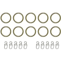 Gardinenring, indeko, Gardinenstangen, (Set, 10-St., mit Faltenlegehaken), für Vorhangstangen bis Ø 20 mm goldfarben