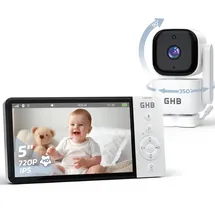 GHB Babyphone mit Kamera 5 Zoll 350° Rotation 5000mAh Nachtsicht VOX-Modus Digitalzoom Gegensprechen Temperaturanzeige 720p