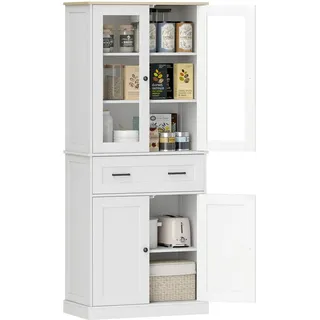 Homcom Küchenschrank, Hochschrank mit Schublade, verstellbaren Einlegeböden, Küchenbuffet mit Acryltüren, 2 Schrankfächer für Wohnzimmer, Esszimmer, 76 x 40 x 182,5 cm,