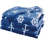 Delindo Lifestyle Kuscheldecke blau, Microfaser Fleece-Decke in 150x200 cm, flauschig weiche Maritime Wohndecke für Erwachsene und Kinder