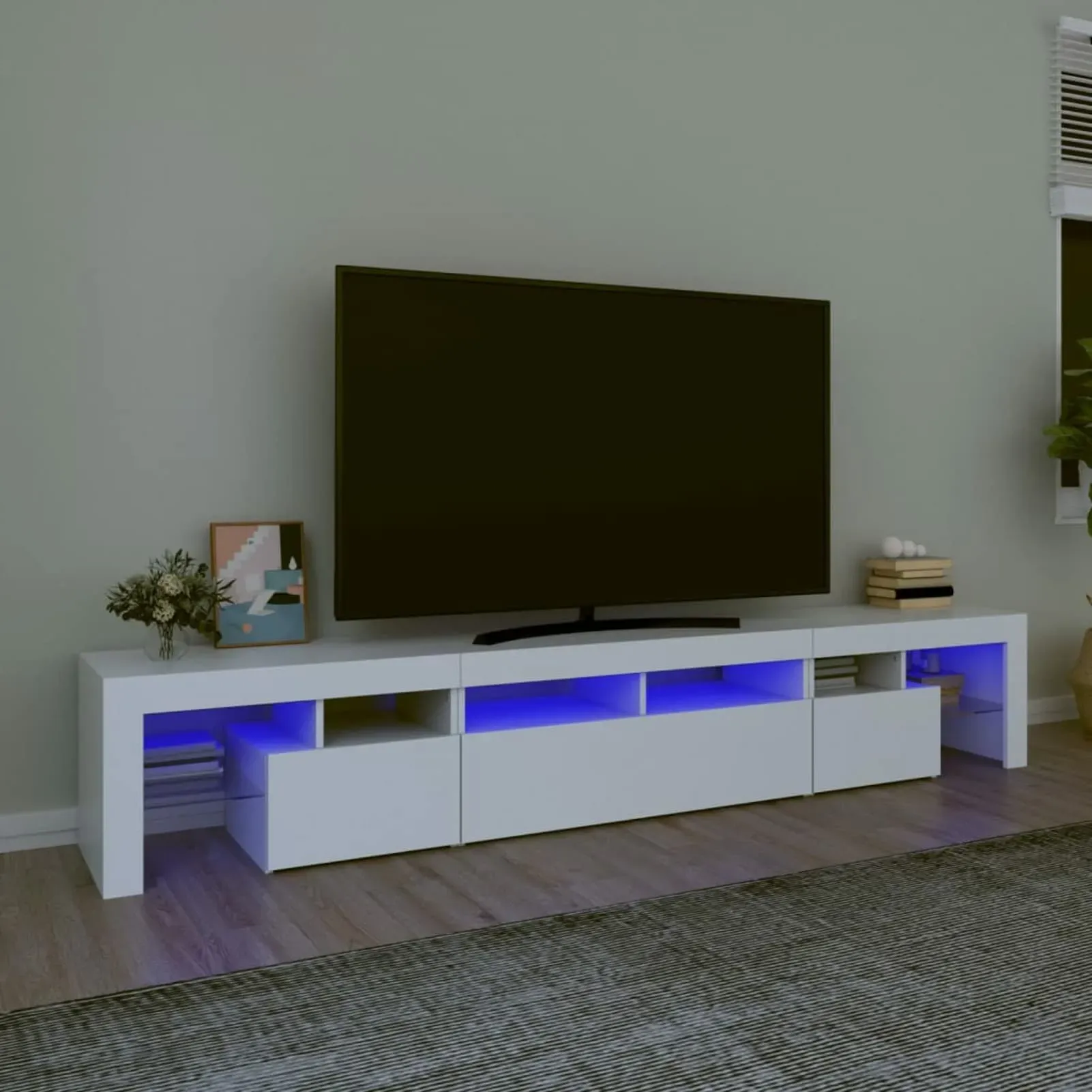 SECOLI tv Schrank led 230cm TV Lowboard mit LED TV Board Fernsehschrank TV-Schrank TV-Kommode tv Bank tv Möbel Sideboard für Wohnzimmer Schlafzimmer Möbel-Weiß-230 x 36.5 x 40 cm