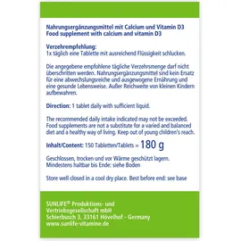Sunlife Calcium + Vitamin D3 Tabletten 150 St.