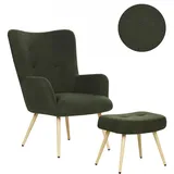 Beliani Sessel Vejle Polyester 67 x 95 x 52 cm Dunkelgrün mit Hocker