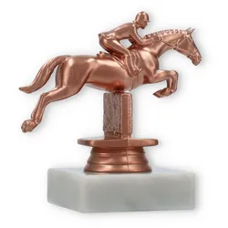 Pokal Kunststofffigur Springreiten bronze auf weißem Marmorsockel 10,8cm