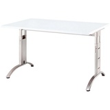 Hammerbacher Savona höhenverstellbarer Schreibtisch weiß rechteckig, C-Fuß-Gestell silber 120,0 x 80,0 cm