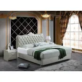 JVmoebel Schlafzimmer-Set Elegantes Lederbett in Weiß mit passenden Nachttischen, (3-tlg., 3-teilig), Made in Europa weiß