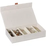 LOVE IT STORE IT Premium Aufbewahrungsbox für Brillen - Brillenbox aus Leinen-Baumwoll-Mix, innen Samt - Verstärkt mit Holz - Mit 5 Fächern - Beige - 30x17x6 cm