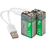 Tka 2er-Set Li-Ion-Akkus Typ 9-V-Block mit USB-C, 340 mAh, 3.060 mWh