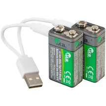Tka 2er-Set Li-Ion-Akkus Typ 9-V-Block mit USB-C, 340 mAh, 3.060 mWh
