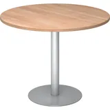 bümö Besprechungstisch, Esstisch klein, Tisch rund 100 cm - Kleiner Esstisch Nussbaum, Rundtisch Esstisch 2 Personen mit Holz-Platte, Säule aus Metall in Silber, Konferenztisch, Bistrotisch