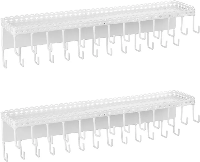 MyGift 2er-Set Schmuckhalter aus weißem Metall zum Aufhängen an der Wand, mit 26 Haken für Halsketten