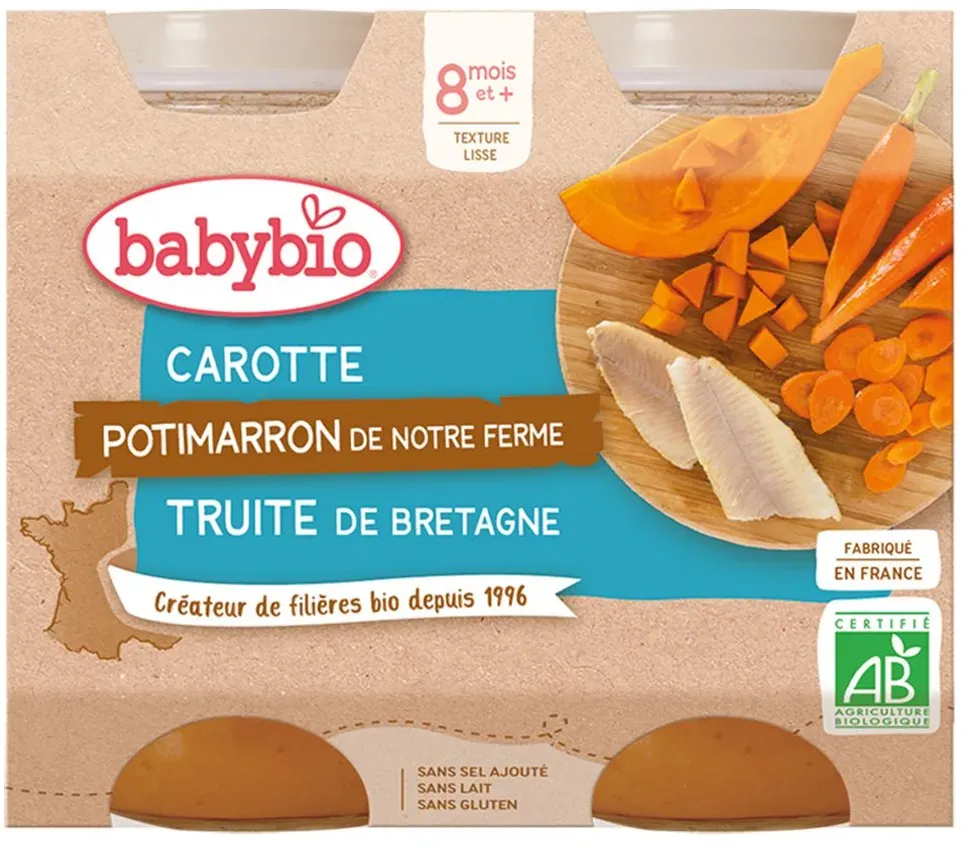 Babybio CAROTTE POTIMARRON DE NOTRE FERME TRUITE DE BRETAGNE dès 8 mois 400 g Aliment