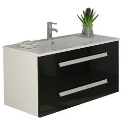 Jet-Line Waschbecken Waschtisch Badschrank Badmöbel Badset RAPPERSWIL schwarz