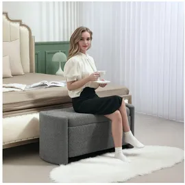 Homcom Sitzbank, Bettbank mit Stauraum, Polsterbank mit Deckel, Teddy-samtoptik, Sitztruhe, Truhenbank für Wohnzimmer, Schlafzimmer, Grau, 105 x 44 x 45,5 cm