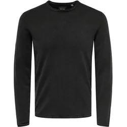 Rundhalspullover ONLY & SONS "OS WASH CREW KNIT CS", Herren, Gr. M, schwarz, Strick, Obermaterial: 100% Baumwolle, unifarben, modisch, normal, Rundhals, Langarm, Pullover