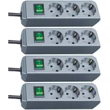 Brennenstuhl Eco-Line 3-fach Steckdosenleiste (Steckerleiste mit Kindersicherung, Schalter und 1,5 m Kabel) silbergrau | 4er Pack