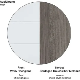 trendteam Line 80 x 87 x 35 cm hochglanz weiß / grau kratzfest
