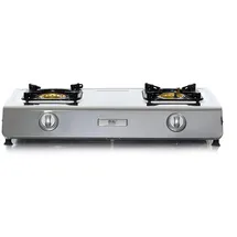 NJ NSD-2 Edelstahl Gaskocher 2 flammig Campingkocher WOK Hockerkocher mit Zündsicherung inkl. Gasschlauch-Regler Set