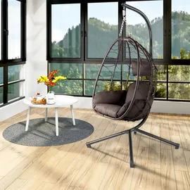 HinHocker Hängesessel mit Gestell, Braun, Hängeschaukel für Indoor und Outdoor, Schaukelstuhl