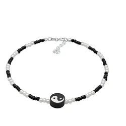 Elli Yin Yang Glasperlen synth. Perlen 925 Silber Fußketten   Damen 