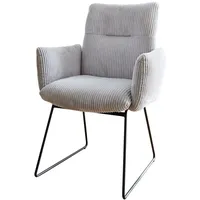 DeLife Esszimmerstuhl Jova-Flex mit Armlehnen Cord Silbergrau Kufengestell Schwarz