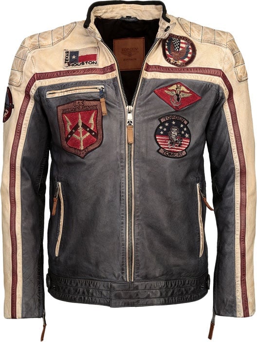 Top Gun Racing, veste en cuir - Bleu Foncé/Blanc/Rouge Foncé - S