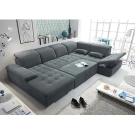 Stella Trading WAYNE Wohnlandschaft in U-Form, Stoffbezug Anthrazit - Ausziehbares Sofa mit Schlaffunktion & Bettkasten - 340 x 81 (104) x 188 (240) cm (B/H/T)