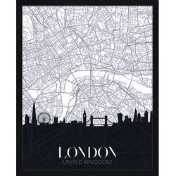 ANY IMAGE Digitaldruck »Stadtplan London«, Rahmen: Buchenholz, Schwarz