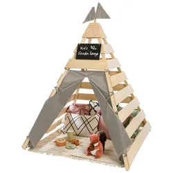 Spielhaus MUDDY BUDDY "Tipi-Zelt Dreamer", grau (natur, warmgrau), Spielhäuser, KinderB:135cm H:170cm T:135cm, Holz, Spielzelt Tipizelt, Holzschutz vorbehandelt, BxTxH: 135x135x170 cm, B:135cm H:170cm T:135cm