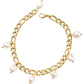 FIRETTI Fußkette mit Anhänger FIRETTI "Schmuck Geschenk Körperschmuck", gold (gelbgoldfarben, weiß), Fußketten, Damen, Edelstahl Perlen, Edelstahl, Perlen, mit Süßwasserzuchtperle