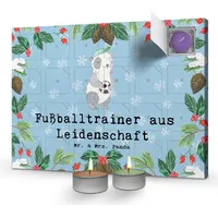 Mr. & Mrs. Panda Duftkerzen Adventskalender Fußballtrainer Leidenschaft - Blau Pastell - Geschenk, Verein Fußball, Glücksbringer, Fußballspiel,... - Blau