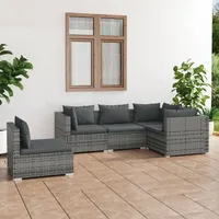 Ankonbej 5-tlg. Garten-Lounge-Set mit Kissen Poly Rattan Grau - Grau