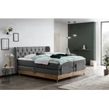 Belanoti EON Boxspringbett 180x200 elektrisch verstellbar 7-Zonen Taschenfederkern Matratze inkl Visco Topper Bett 180x200 mit Motor in der Farbe Anthrazit H2/H3 Polsterbett Motorbett Massivholz Eiche