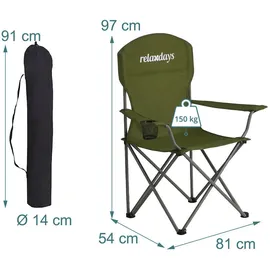 Relaxdays Campingstuhl 2er Set Dunkelgrün/Silber